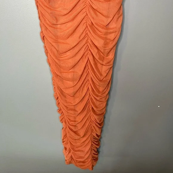 SOLD NWT Oh Polly Ruched Hardware Detail Strapless Midaxi Dress in Burnt Orange - Picture 7 of 12